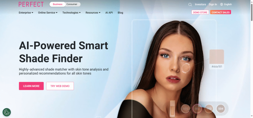 Perfect Corp Homepage serving Businesses and Consumers