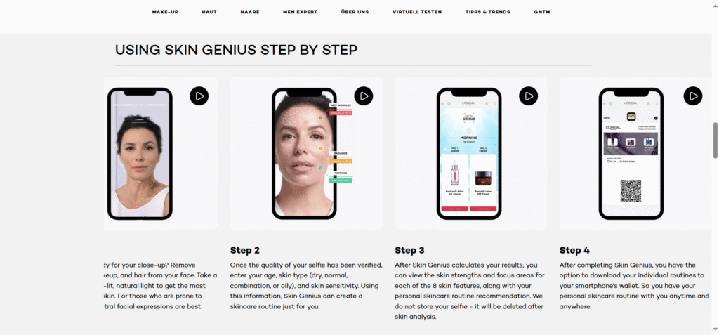 Step-by-step skincare routine generation using L’Oréal Paris Skin Genius AI tool