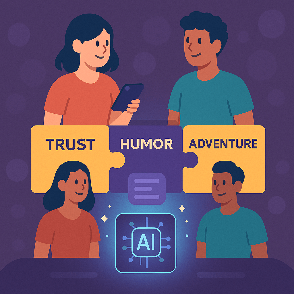 Two avatars on puzzle pieces marked with values fitting together