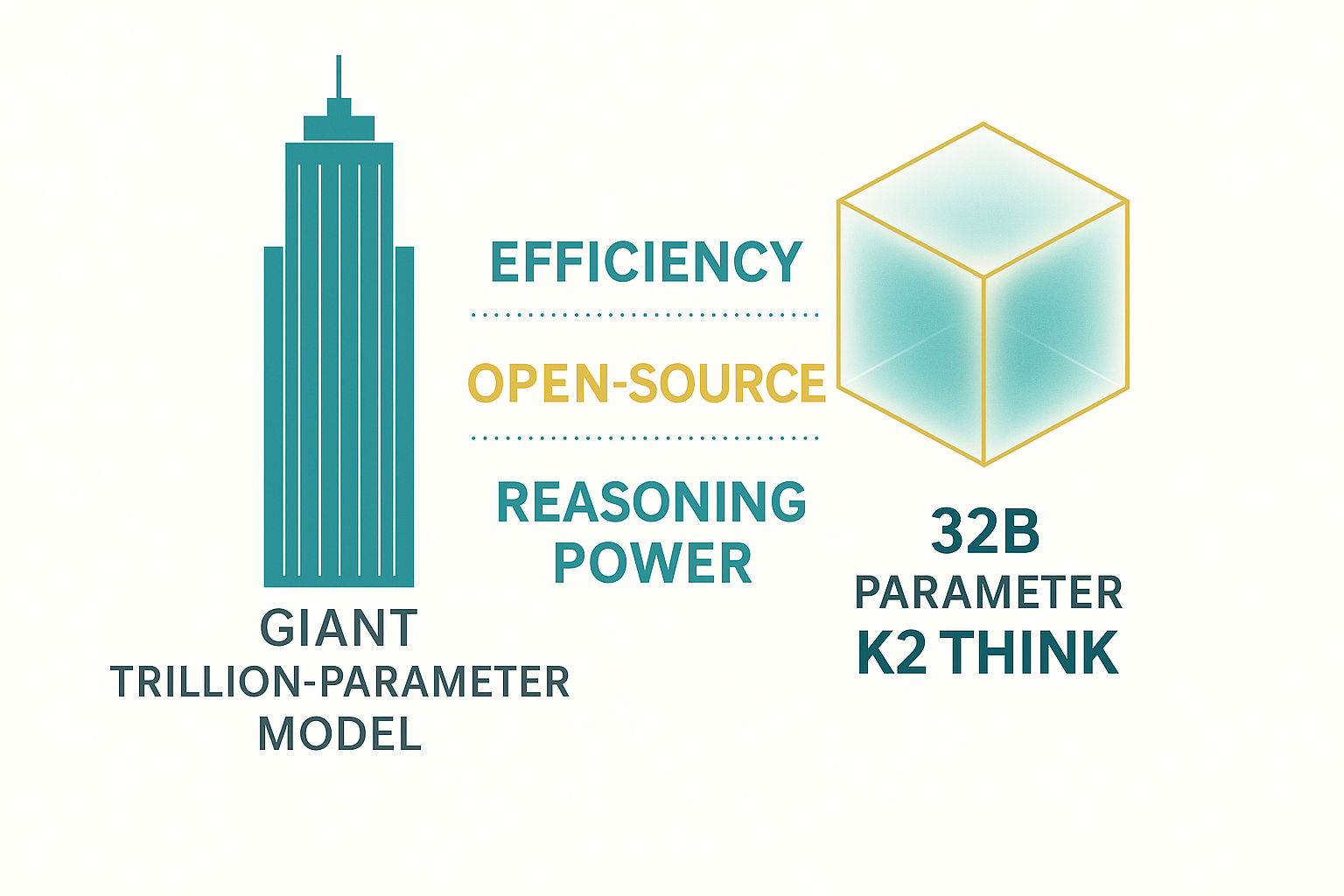 Infographic comparing K2 Think to larger trillion-parameter AI models