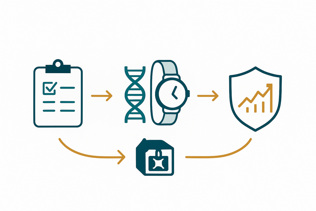 Minimal roadmap with icons for pilots, richer inputs, and regulatory oversight.