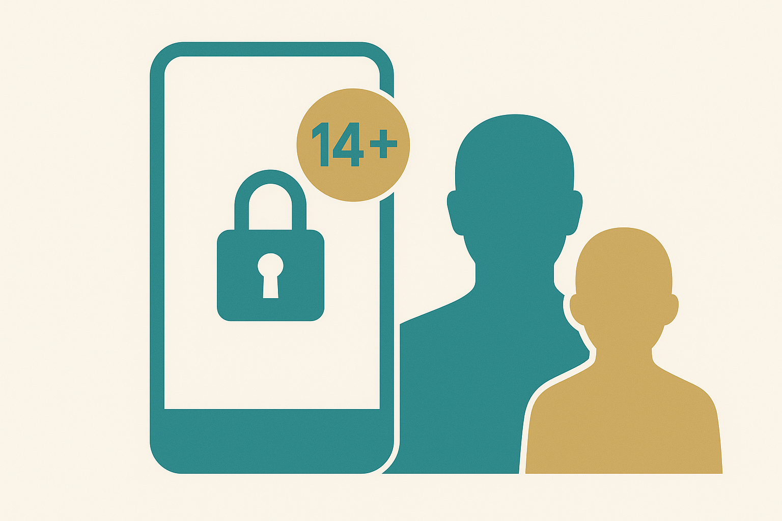 Italy AI law parental consent icon showing child and parent with 14+ lock.