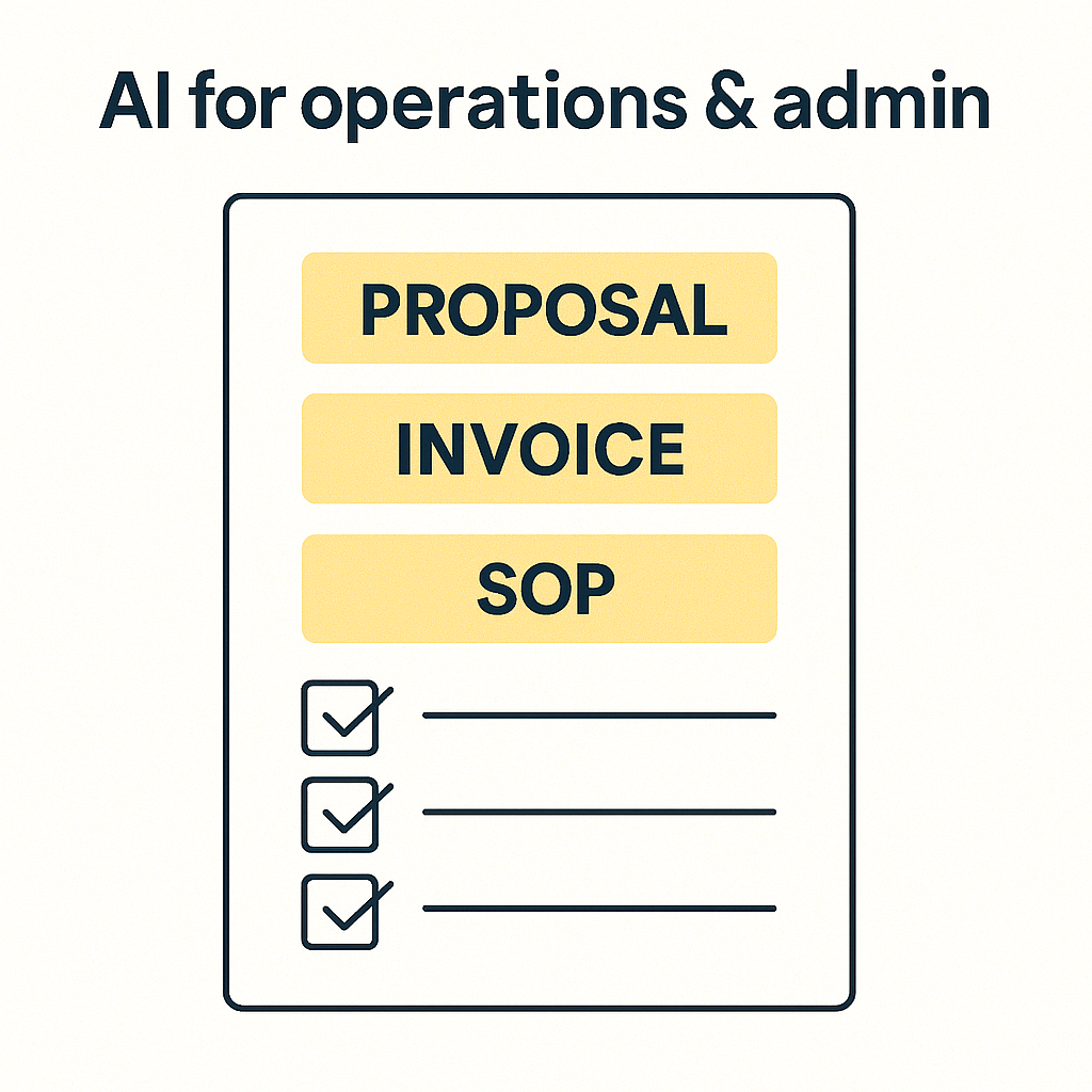 AI helps draft invoices, proposals, reports, and SOPs